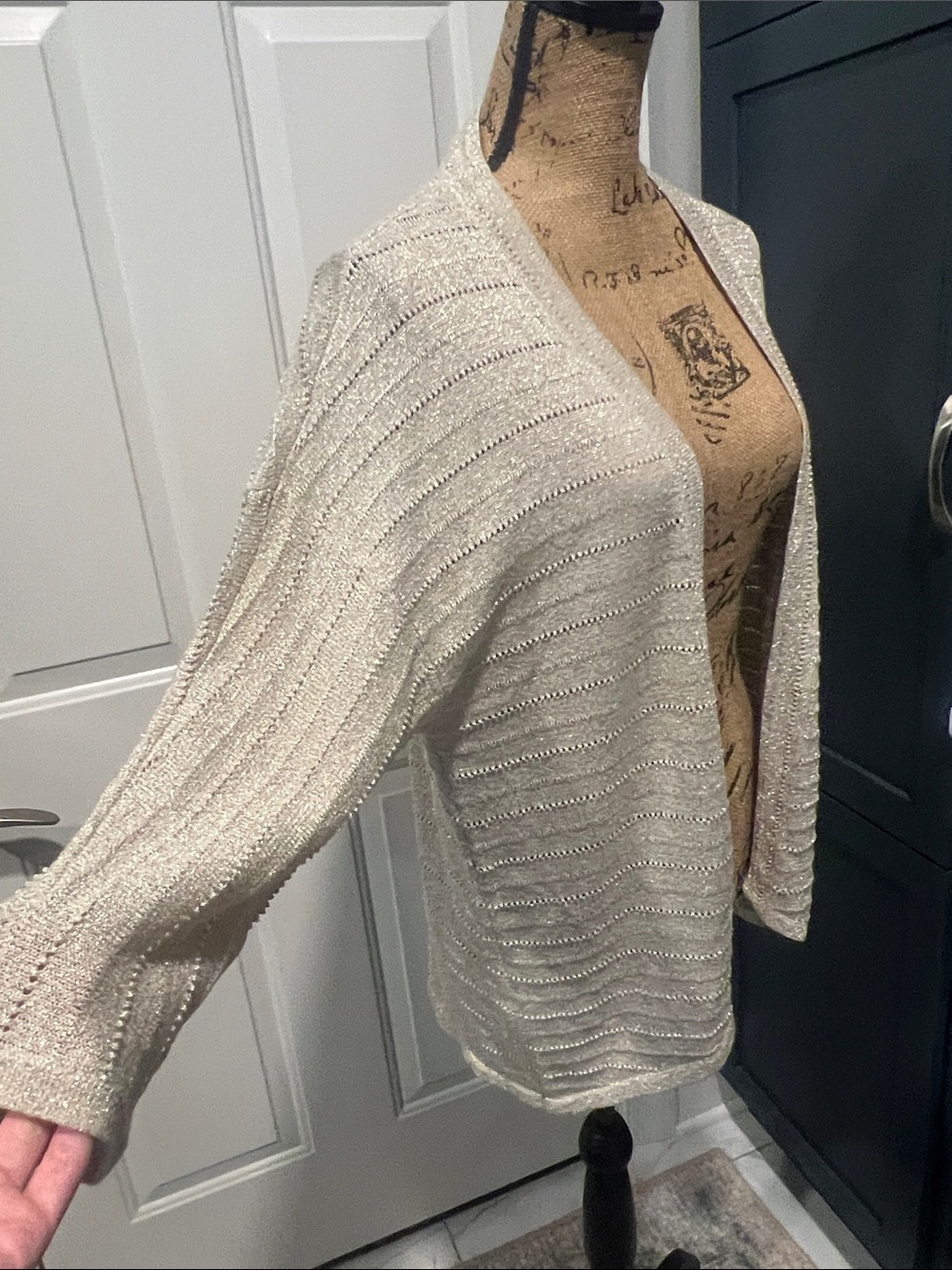 Chico's Light Gold Open-Front Knit Cardigan Minimalist Old‎ Money Layer Preppy